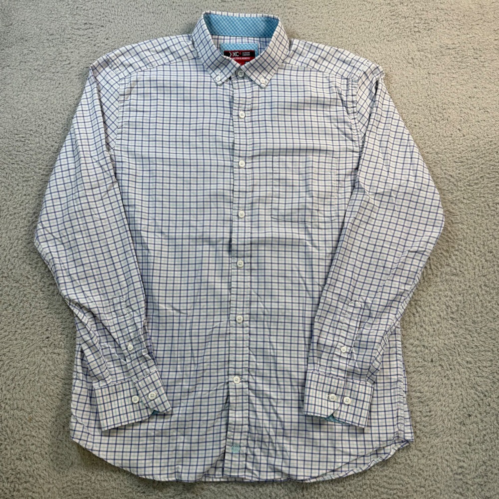 Johnston & Murphy XC4 Extreme Comfort Mens M Blue White Plaid Button Down‎ Shirt